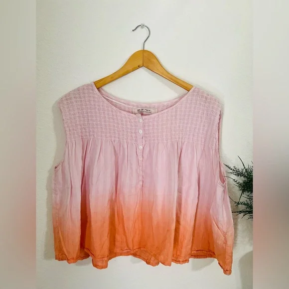 Free People Women's Orange Pink Ombre Smocked Sleeveless Top Size Small - Picture 3 of 8